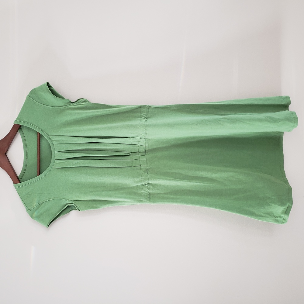 LULULEMON Green Cotton Cap Sleeve Dress Tie Cinch Waist Short Sleeve Tun…